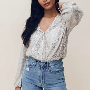 Pink Lily women’s sequin bodysuit size S, new without tags